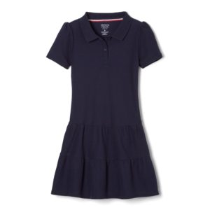 AK18G – Girls Polo Drop-Waist Ruffle Dress, Soft Cotton Blend Pique Knit- Navy