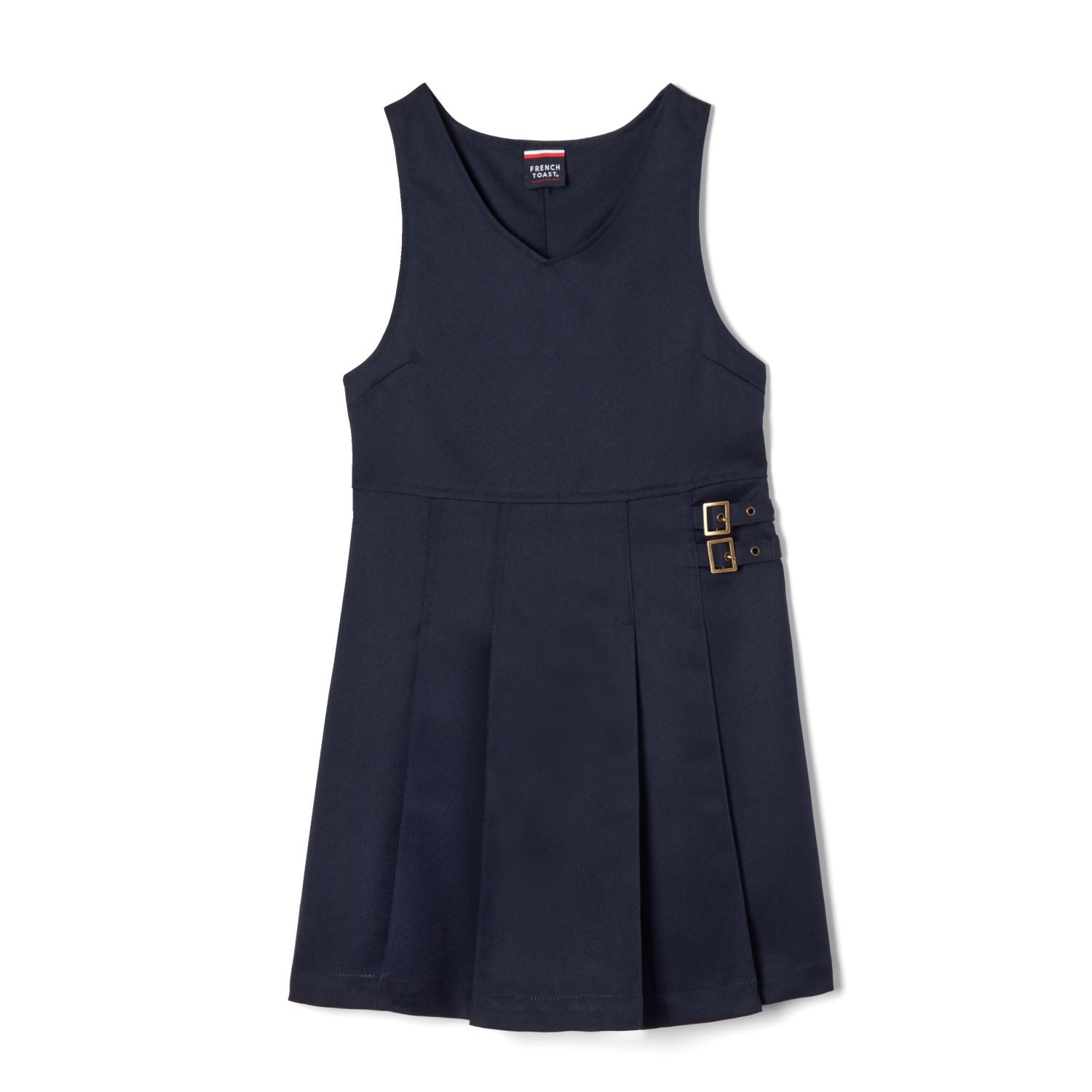 AK75G – Girls V-Neck Pleated Jumper With Double Buckle Detail- Navy ...