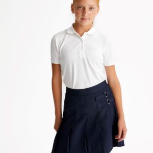 AK03G – Girls Front Pleated Skort with Buckle – Khaki and Navy