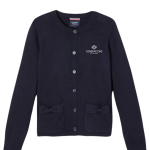 Cardigan w/ bow – available in Navy (with Generations Academy Logo )